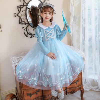 China Tea Children k96 Autumn Girls Blue Dress Costume Halloween Cosplay Anna Elsa Party Princess Dresses For for sale