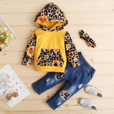 China 9959 Formal Wholesale Cute Floral Print Hole Cowboy Hooded Children Clothing Kids Girls Winter Long Sleeve Clothing for sale