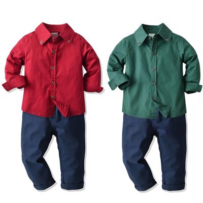 China 2 Piece Set Boys 21k333 Plaid Shirt Long Formal Gentlemen Design Kids Summer Cardigan Dress for sale