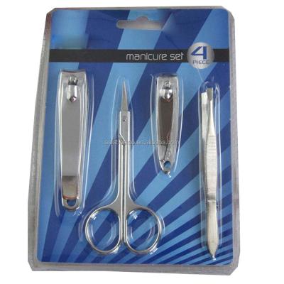 China Hot Sale Manicure Set Hot Sale 4pcs Blister Packing OEM Manicure Set With Nail Clippers Scissors And Tweezers for sale