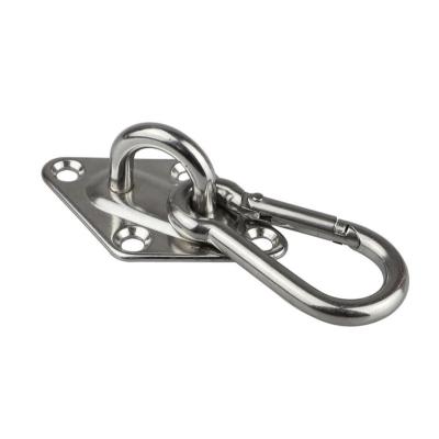 China Hot Sale 316 Stainless Steel Hardware 304 Stainless Steel D Ring Pad Eye Plate Folding With Carabiner Hook for sale