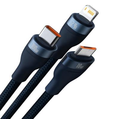 China One-for-Three Speed ​​Baseus Fast Charging Flash Series II USB to M+L+C Fast Charging Data Cable 100W for sale