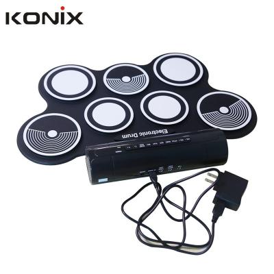 China With built-in speaker also support earphone or speaker external electronic hand roll drum 7 pad roll up drum kit silicone hand roll drum for sale