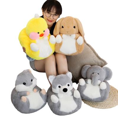 China Cute Refillable Cartoon Plush Toy Decoration Cartoon Sled Dog/Duck/Rabbit Plush Foot Warmer for sale