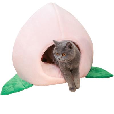 China PORTABLE Luxury Cat Pet Bed Good Quality Peach Shape Cute Plush Toy With Cushion Detachable Bottom Beds For Pets for sale