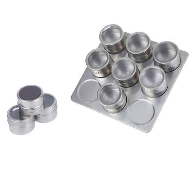 China Sustainable Hot Selling 9 Sets Stainless Steel Magnetic Spice Tins Spice Jar Containers Seasoning Organizers With Board for sale