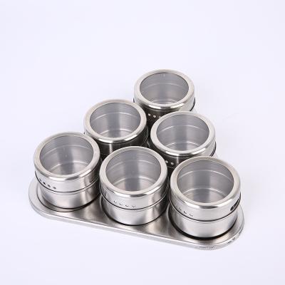 China Viable Hot Selling Portable Stainless Steel Magnetic Spice Tins Containers Salt Pepper Shaker 6 Set Magnetic Spice Jars for sale