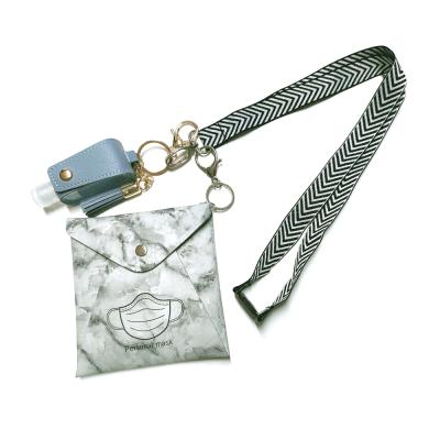 China Polyester and PU Customize To Bar Storage Bag Lanyard Portable Sanitizer Bottle Holder Woven Masking Lanyard for sale