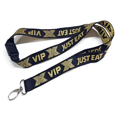 China Advertising Glitter Golden Metallic Thread Woven Logo Neck Strap Bulk Custom Lanyard With ID Badge Holder en venta