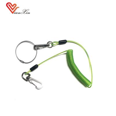 China PVC PU Elastic Tool Rope Spring Stretch Cord Tool Coating Lanyard with Steel Hooks for sale