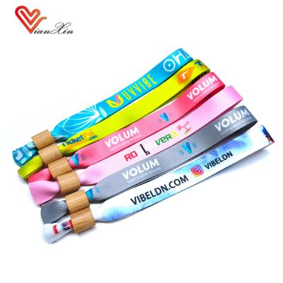 China Eco Friendly Full Color Dye Sub Recycled RPET Fabric Wristband With Bamboo Lock For Events for sale