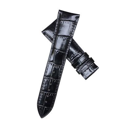 China Leather Crocodile, Alligator Customized Logo Tapered 20 22 24mm Shiny Genuine Leather Padded Watch Belt Strap Wholesale Manufacturing for sale