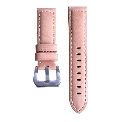 China Custom Comfortable Durable Replacement 18 Piece Watch Band Real Leather Strap 20 22 24mm Beige Wrist Watch Band Belt With Pre-V Buckle for sale