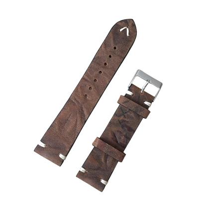 China Vintage high quality handmade messy leather thick-stitched genuine leather watch straps distressed 18 20 22 24 by 26mm cowhide custom made for sale