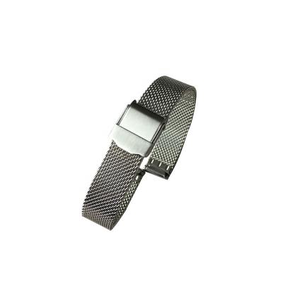 China Customized Lightweight 0.6mm Stainless Steel Wire Logo Stainless Steel Mesh Metal Silver Milanese Watch Band With Reinforced Buckle for sale