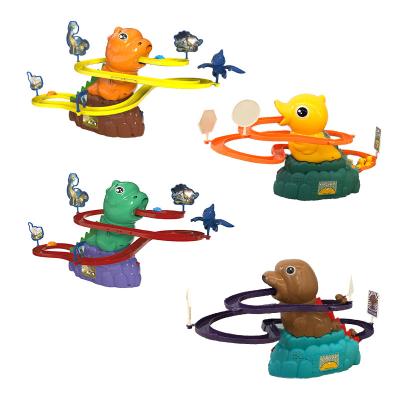 China Hot Selling Children Electronic Slot Toy Hot Selling Children Electronic Orbit Slot Toy Set Education Animal Duck DinosaurClimbing Stairs Roller Coaster Plastic Toys for sale