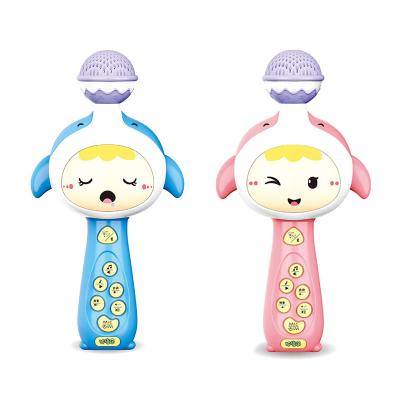 China OEM Electronic Multifunctional Microphone Toy Cartoon Dolphins Handheld Blue Tooth Karaoke Musical Singing Microphone Fun Toys for Kids for sale