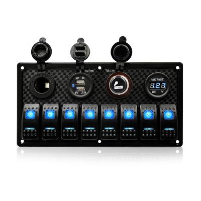 China ON OFF Waterproof SPST 12V 24v Led Electric Boat Marine Control Switch Panel Socket Rocker Car Rocker Push Button Toggle 8 Light Strip Mount for sale