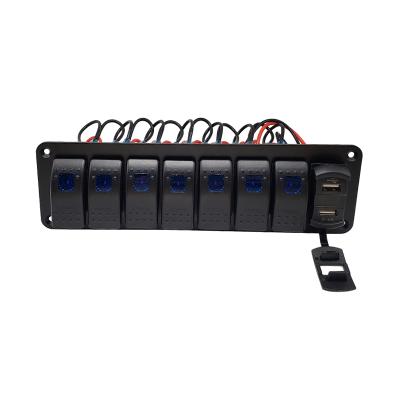 China Marine Switch Panel With Genuine ON-OFF 7 Gang Socket RV Boat Switch Panel and USB Chargers for Yacht Boat for sale