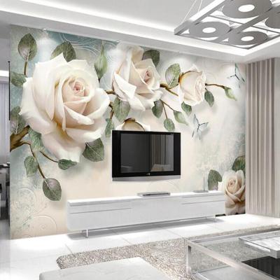 China PVC 3D Printable Self-adhesive Floral Western Customization Fabric Wallpaper Mural Living Room Bedroom Floral Rustic Wallpaper Mural for sale