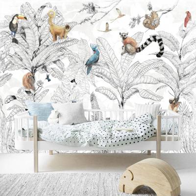 China 2022 Customization Wholesale Gray Color 3D Printable Tropical Plants Tropical Wallpaper for Wall Background for sale