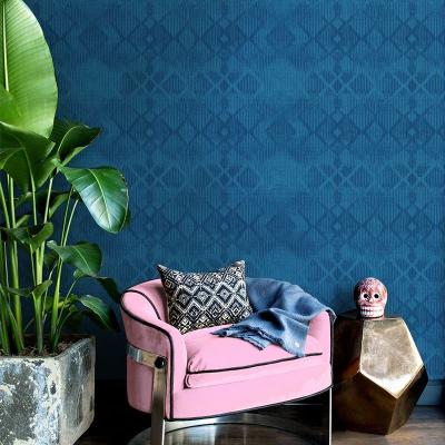 China Dark Rustic American Rustic Nonwoven Pattern Wallpaper Rolls Home Decor For Bedroom Living Room,Paper Peacock Blue for sale