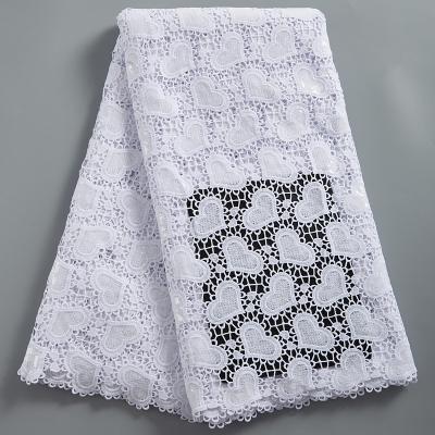 China African pure water soluble lace fabrics white flower lace french guipure net cord lace fabric for party DIY dress 2410 for sale