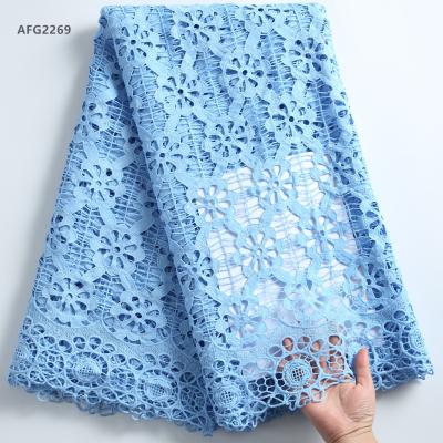 China Newest Design Viable Lace Fabrics Women Guipure Lace Fabrics Women's Bridal Sky Blue Lace Fabric 2269 for sale