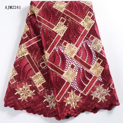 China Viable Hot Selling African Guipure Lace Fabric With Stones Red French Rope 2021 Embroidered Lace Fabric For Women Wedding Dress 2241 for sale