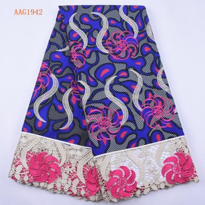 China High Quality Ankara Wax Lace Fabric Anti-Static African Lace Fabric Embroidery Guipure Lace Cotton Wax Fabric For Garment 1942 for sale