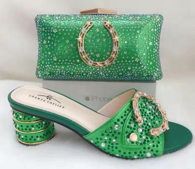 China Pumps African Women Shoes And Matching Bags For Party High Quality Italian Shoes With Handbag Set Fashion Green Rhinestones Shoes for sale