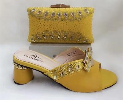 China Italian Pumps Low Price Fashion Shoes With Matching Bag Comfortable Low-Heel Yellow Shoes And Bag Set For Women Party Size 37-43 for sale