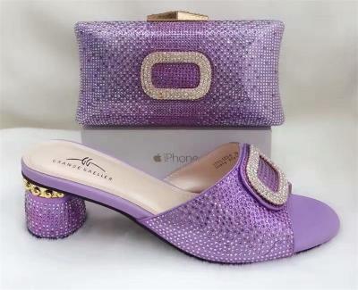 China Italian Pumps New Arrival Purple Ladies Shoes And Bag Set Decorated Rhinestone Nigeria Shoes With Matching Bag For Women for sale