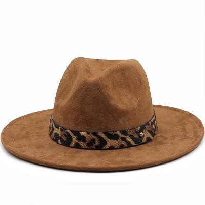 China Custom Headband Fashion Leopard Print Wide Brim Suede Felt Jazz Fedora Hats Men Women Wholesale 2022 for sale