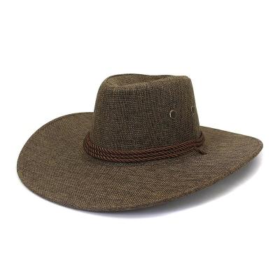 China Cowboy Whole Wide Casual Brown Fedora Hat Rope Belt Bulk Brim Light Cotton Hats for sale