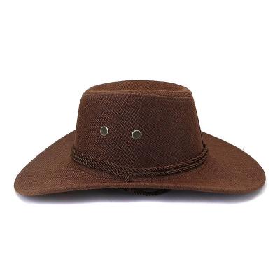 China Casual Wide Brim Cotton Gray Fedora Rope Hats Western Cowboy Hats Sale for sale