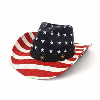 China Party Men's Casual Hard Wide Brim Bundle Straw USA Flag Hats Cowboy Summer Hats For Men for sale