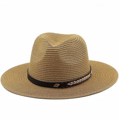 China Straw Beach Sun Ladies Girls Classic Stripe Character Belt Hard Wide Brim Fedora Summer Hats For Men for sale