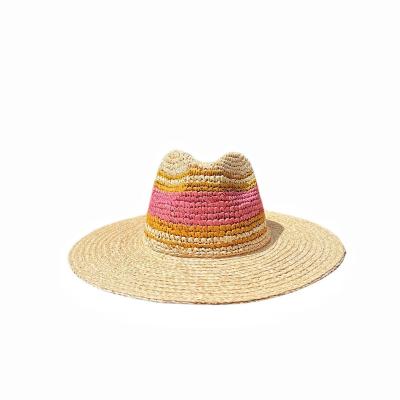 China Wholesale Women Panama Fedora Wide Brim Summer Beach Lady's Handmade Raffia Straw Sun Hat Adjustable Custom Size Character Pacable UPF50 for sale