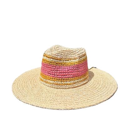 China Wholesale Women Panama Fedora Wide Brim Summer Beach Lady's Handmade Raffia Straw Sun Hat Adjustable Custom Size Character Pacable UPF50 for sale