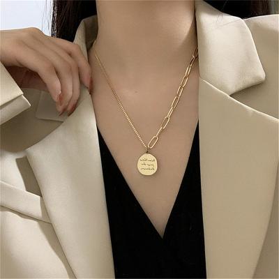 China Europe and America Coin Shape Pendant Necklaces for Men Women Jewelry Link Chain Long Gold Color Alloy Punk Jewelry Accessories for sale