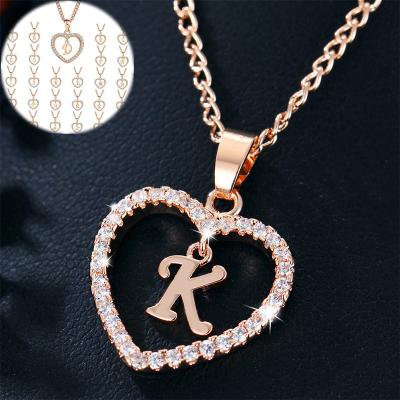 China Wholesale Europe and America 2022 Fashion Diamond Letter Necklace Newest Heart Women's Pendant Necklace Initial Letter Pendant Rhinestone Jewelry for sale