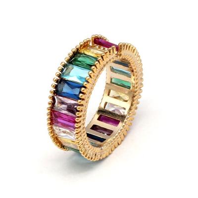 China FASHIONABLE Rainbow Crystal Rings Jewelry Women 18K Gold Plated Female Engagement Wedding Band for sale