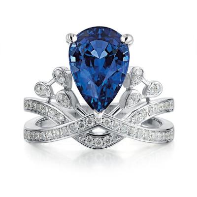 China TRENDY Big Statement Engagement Rings For Women Water Drops Female Crystal Ladies Blue Diamond Anillos Bridal Wedding Band Jewelry for sale