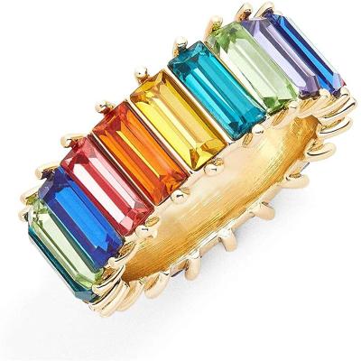 China FASHIONABLE Cute Multicolor Rainbow Crystal Rings 7 Colors For Women Jewelry Ladies 18K Gold Plated Female Engagement Bridal Wedding Band for sale