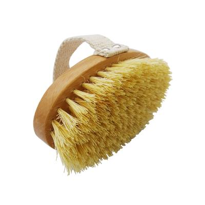 China Massage Function Yellow Dry Wet Body Brush Soft Bristles Natural Exfoliation Dead Skin Smooth Cellulite Slow Down Aging Stimulate Lymph and Blood Flow for sale