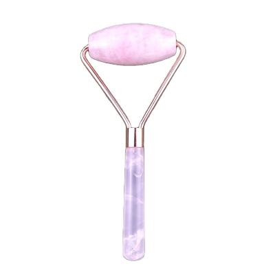 China Natural Rose Quartz Face Guasha Massage Roller Gua Sha Jade Roller For Face Anti Aging Therapy Pink Color Facial Massager for sale