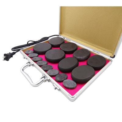 China 220V 110V Personal Health Care Hot Massage Stone Set with Aluminum Heating Box and 16pcs Basalt Energy Stones for sale