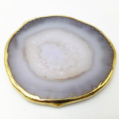 China Regional Feature Agate Coaster Gray Slices Polished Crystal Natural Gemstone Flower Pot Engraving Folk Art Carved Carved for sale