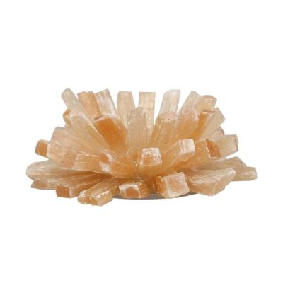 China Collectible Yellow Fluorite Candle Holder for Home Decoration Natural Stone Candle Jars for sale